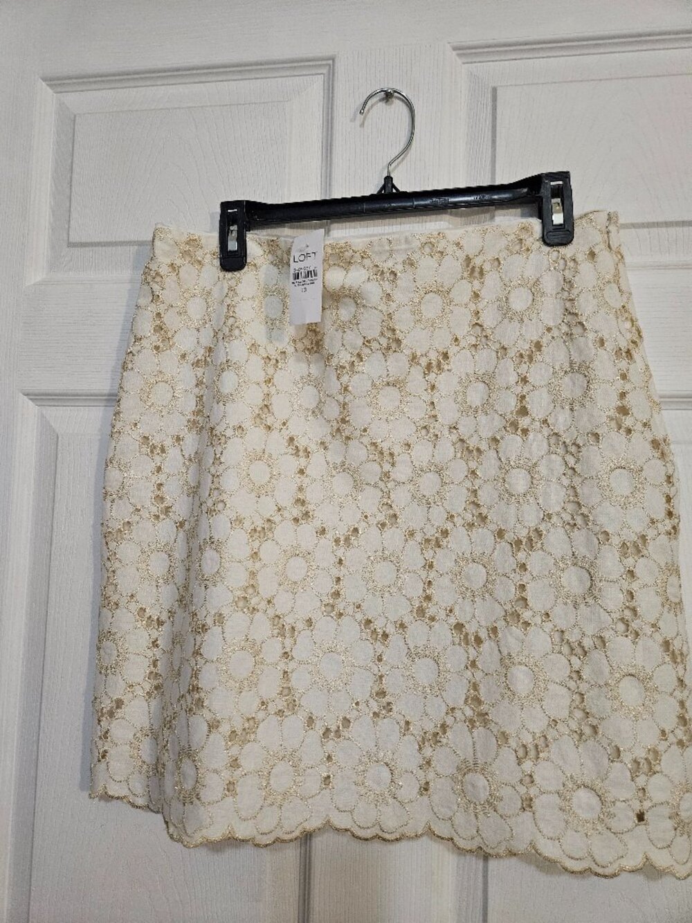 Loft- Cream Embroidered Scalloped Mini Skirt